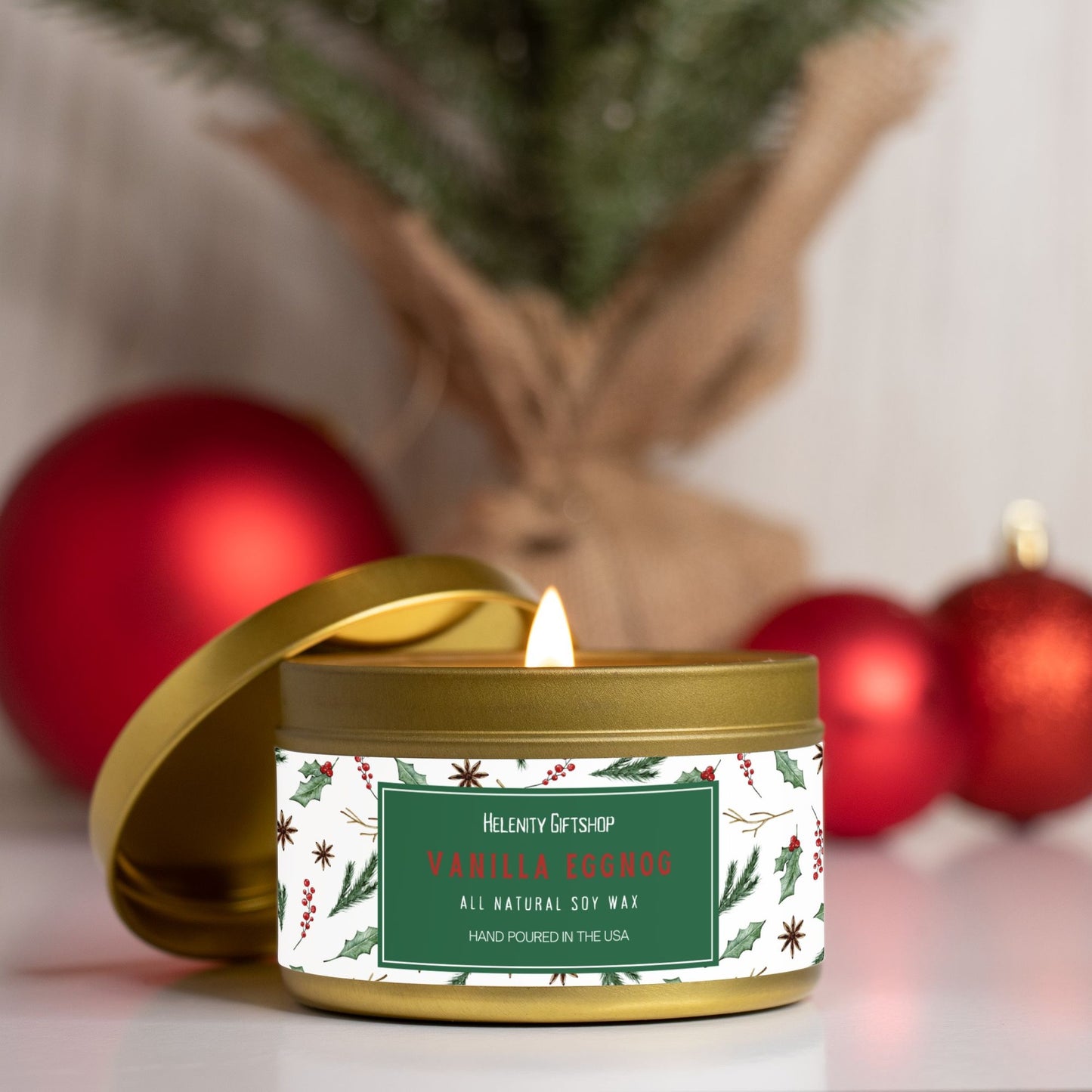 Vanilla Eggnog Tin Candle 8oz Winter Collection Helenity Gift Shop