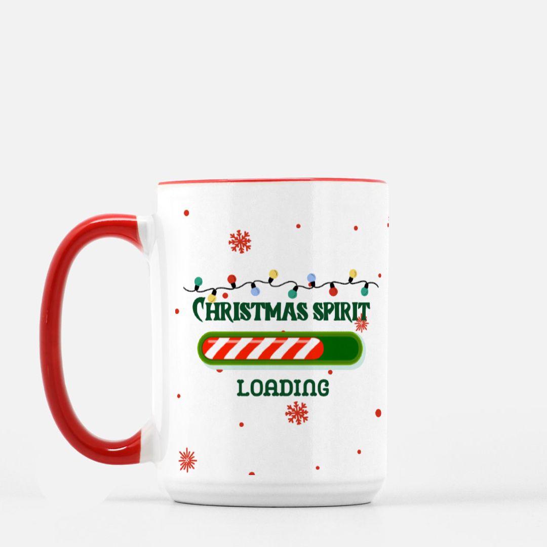 Funny Christmas Spirit Loading Mug 15oz. (Red + White) Helenity Gift Shop