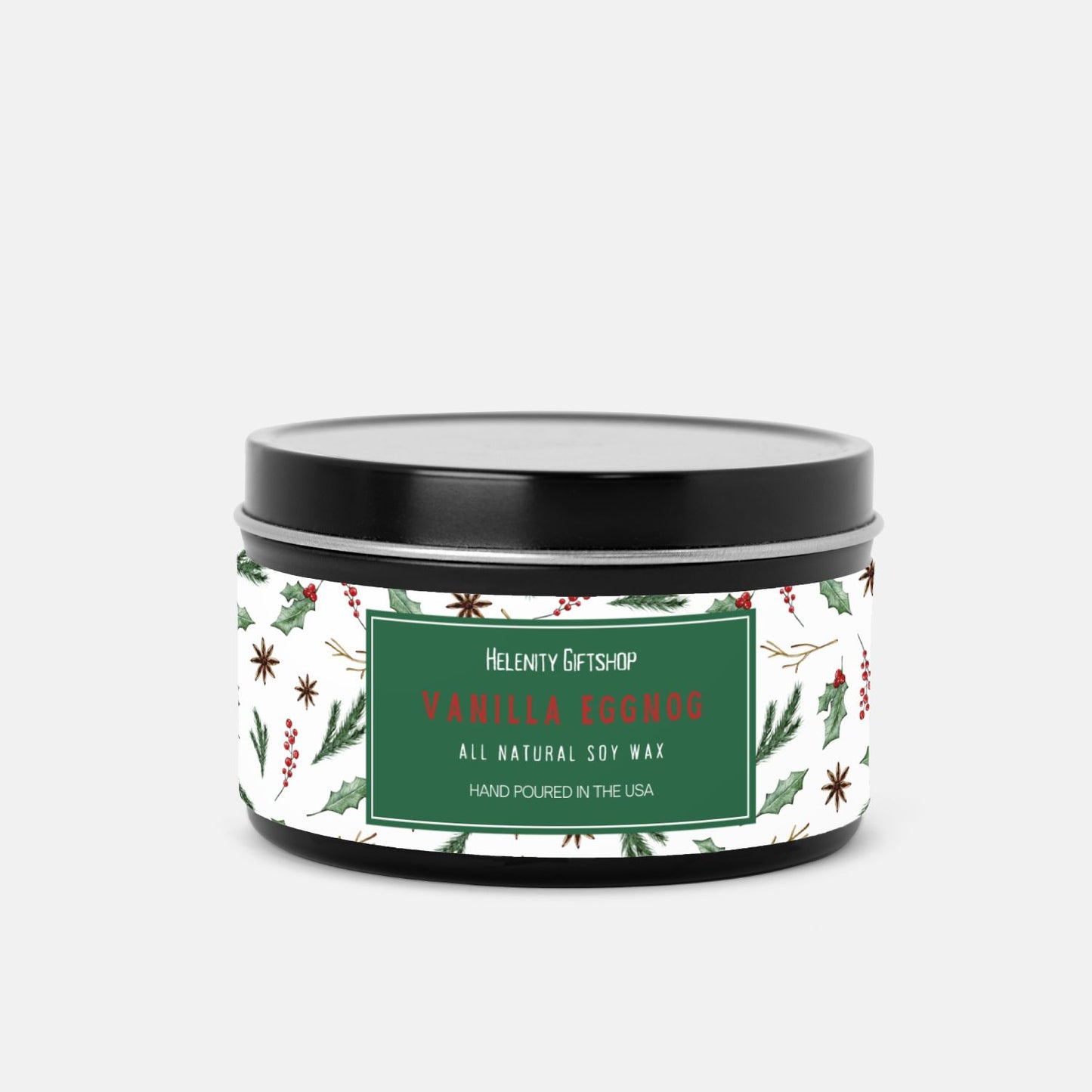 Vanilla Eggnog Tin Candle 8oz Winter Collection Helenity Gift Shop