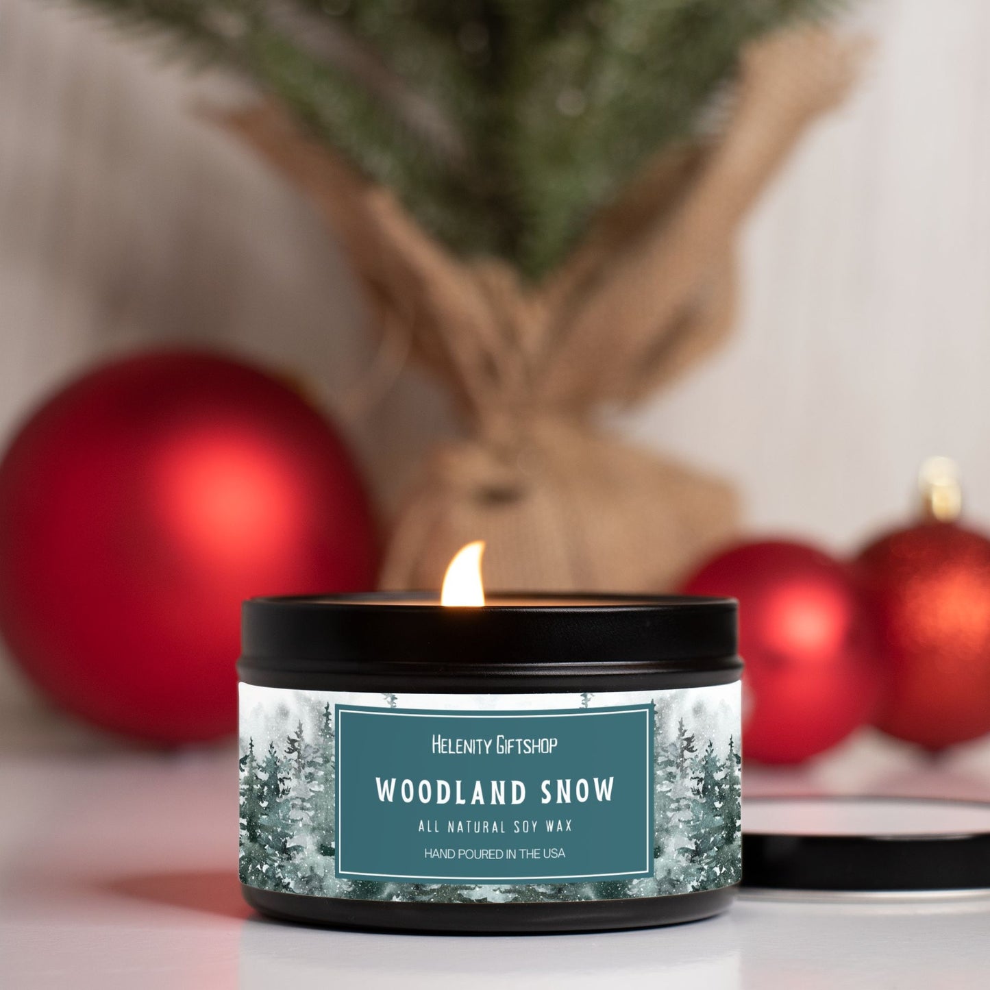 Woodland Snow Tin Candle 8oz Winter Collection Helenity Gift Shop