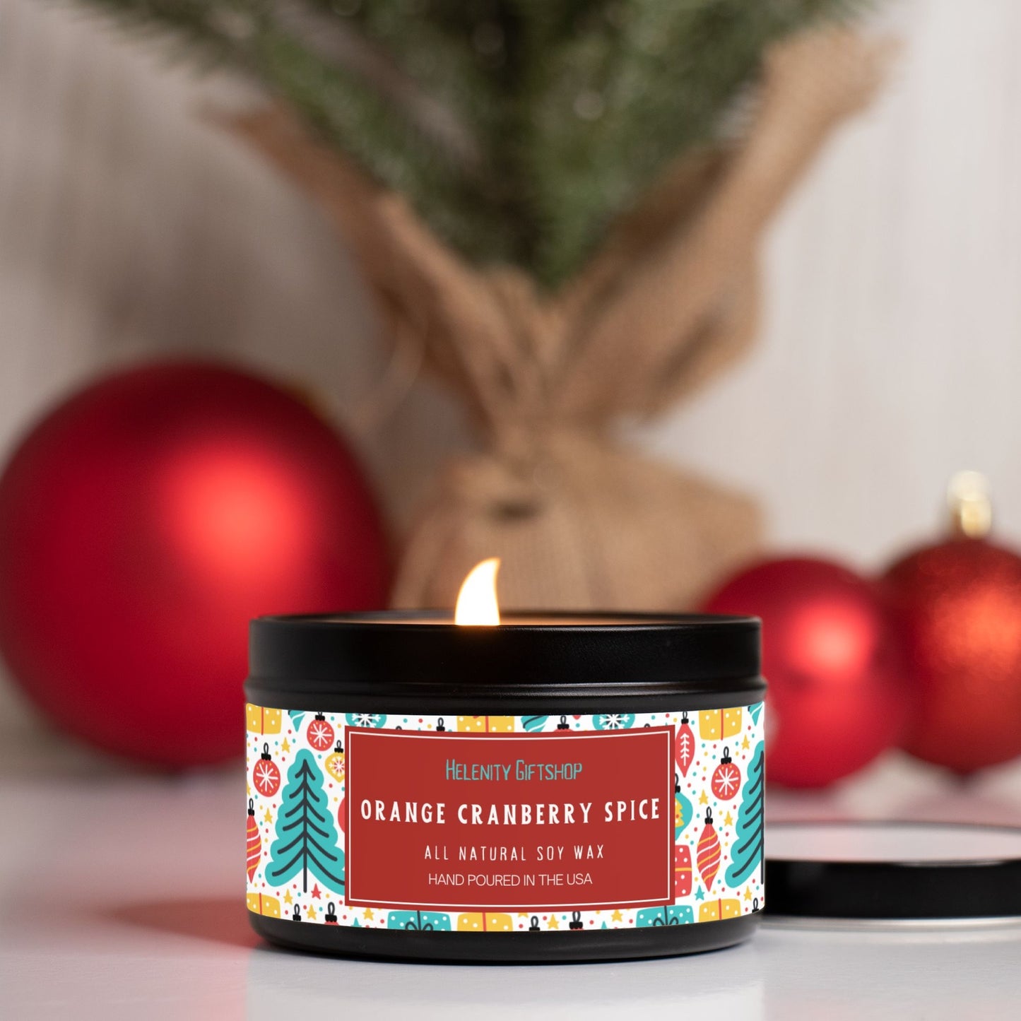 Cranberry Orange Spice Tin Candle 8oz Winter Collection Helenity Gift Shop