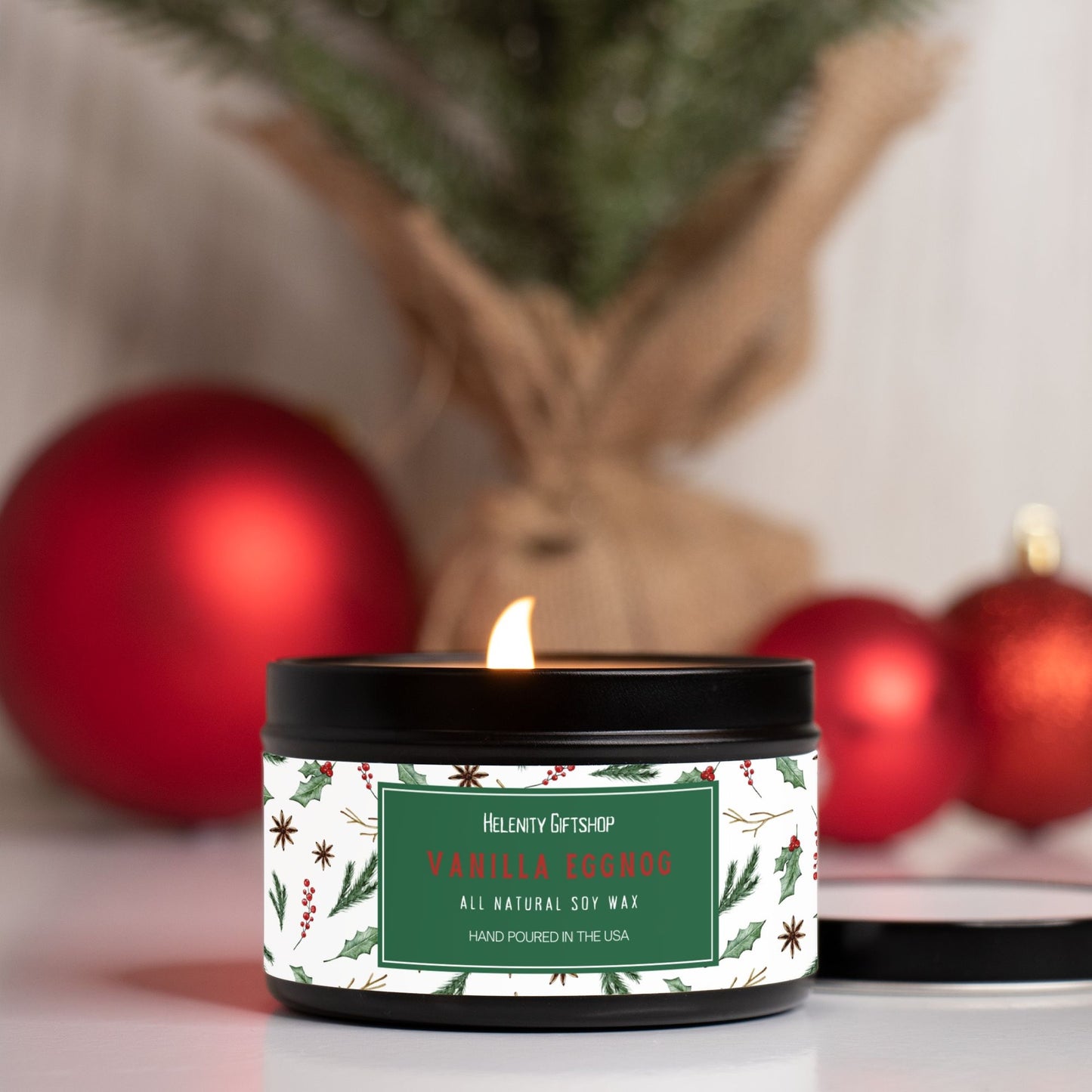 Vanilla Eggnog Tin Candle 8oz Winter Collection Helenity Gift Shop