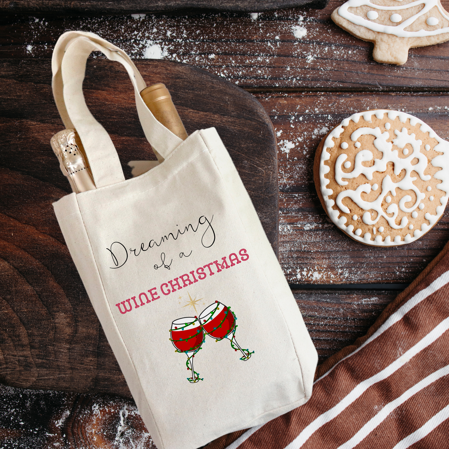 Dreaming of a Wine Christmas (Double Wine Tote Bag)