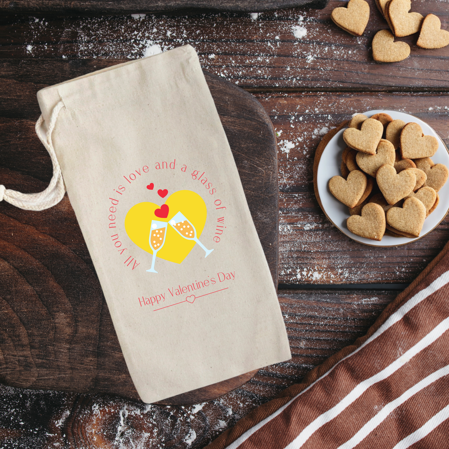 All you need is Love and a Glass of Wine- Valentine's Day Wine Tote Bag