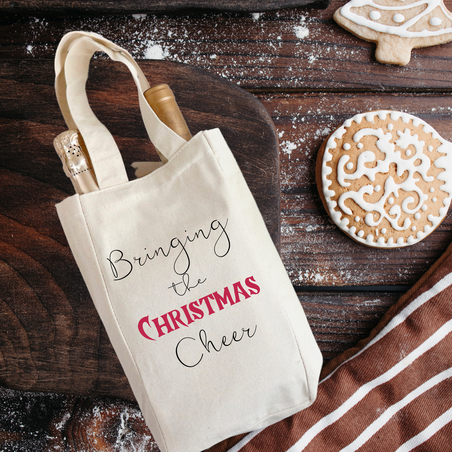 Bringing the Christmas Cheer (Double Wine Tote Bag)