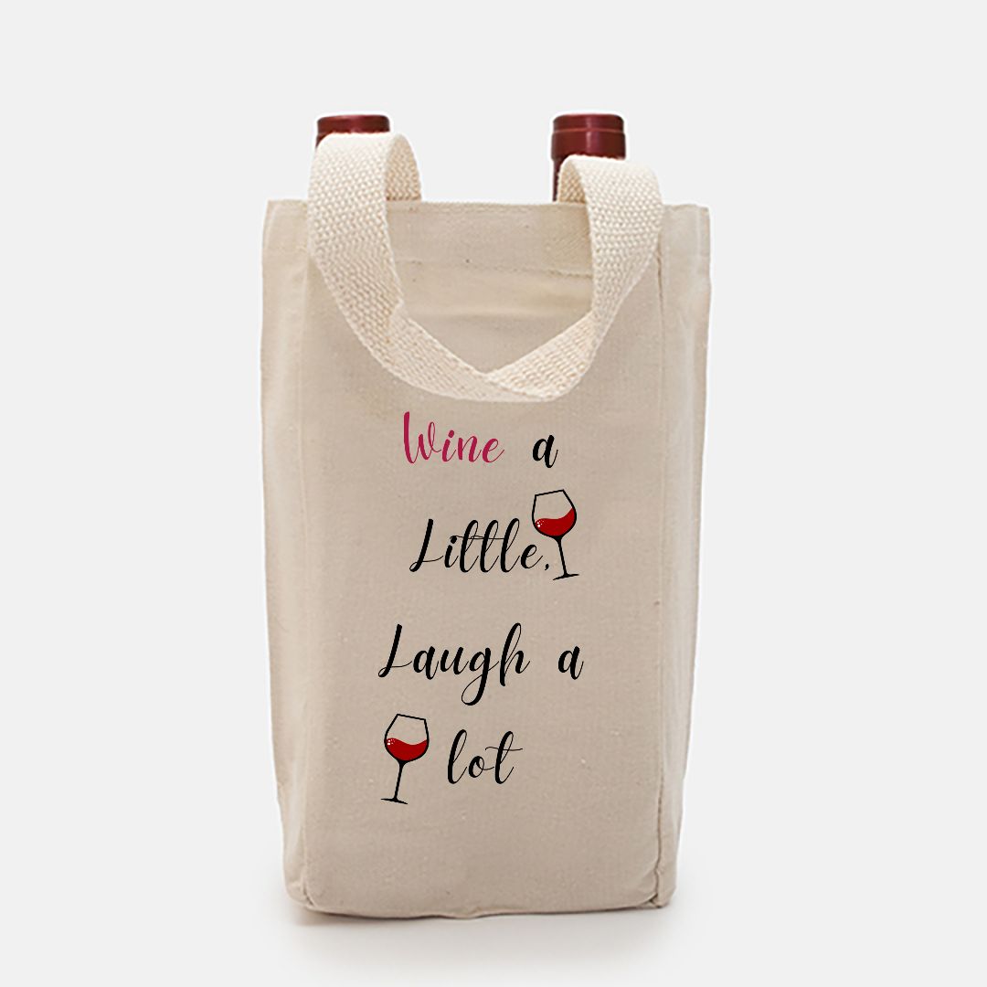 Wine a Little, Laugh a Lot - Double Wine Tote Bag Helenity Gift Shop