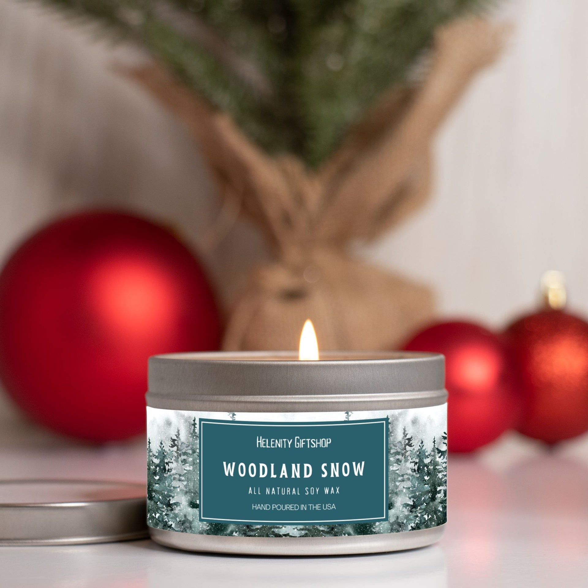 Woodland Snow Tin Candle 8oz Winter Collection Helenity Gift Shop