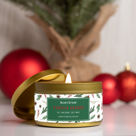 Vanilla Eggnog Tin Candle 8oz Winter Collection Helenity Gift Shop