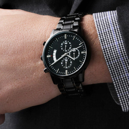 CustomizeMe- Engraved Black Chronograph Watch Helenity Gift Shop