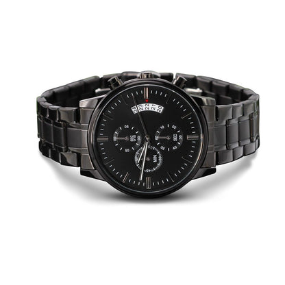 CustomizeMe- Engraved Black Chronograph Watch Two Tone Box Helenity Gift Shop