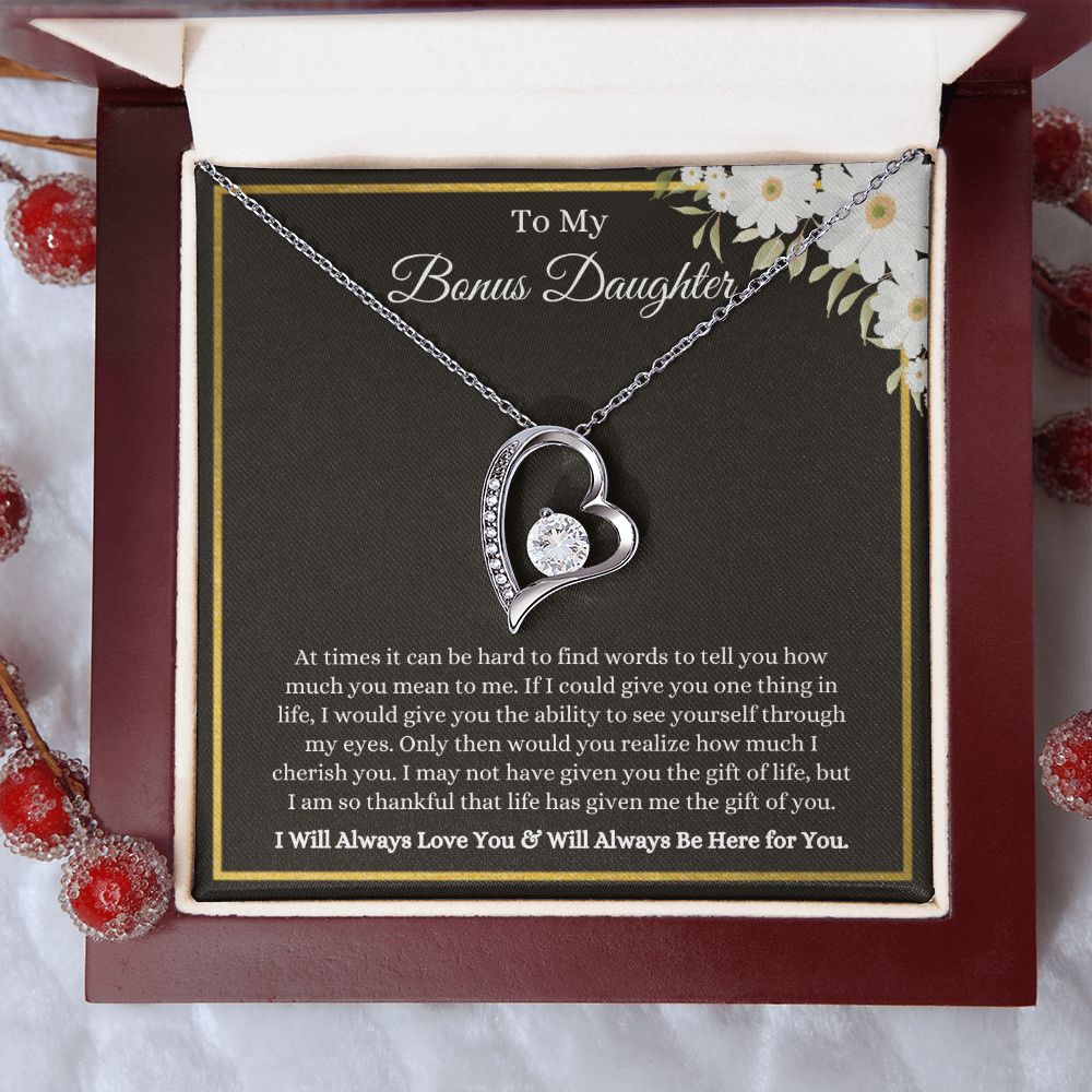 To My Bonus Daughter, Thankful for You | Forever Love Necklace 14k White Gold Finish / Luxury Box Helenity Gift Shop