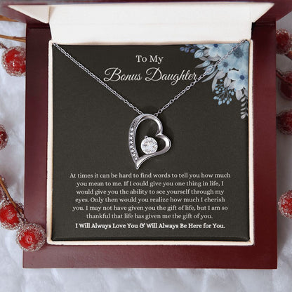 To My Bonus Daughter | Forever Love Necklace 14k White Gold Finish / Luxury Box Helenity Gift Shop