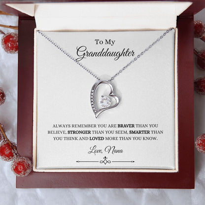 To My Granddaughter, You are Braver than You Believe | Forever Love Necklace 14k White Gold Finish / Luxury Box Helenity Gift Shop