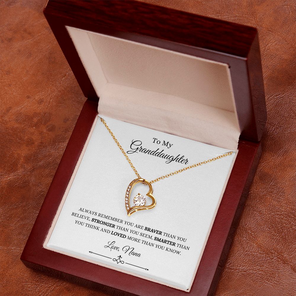 To My Granddaughter, You are Braver than You Believe | Forever Love Necklace 18k Yellow Gold Finish / Luxury Box Helenity Gift Shop