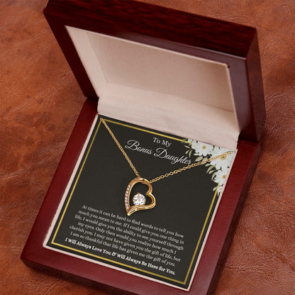 To My Bonus Daughter, Thankful for You | Forever Love Necklace 18k Yellow Gold Finish / Luxury Box Helenity Gift Shop