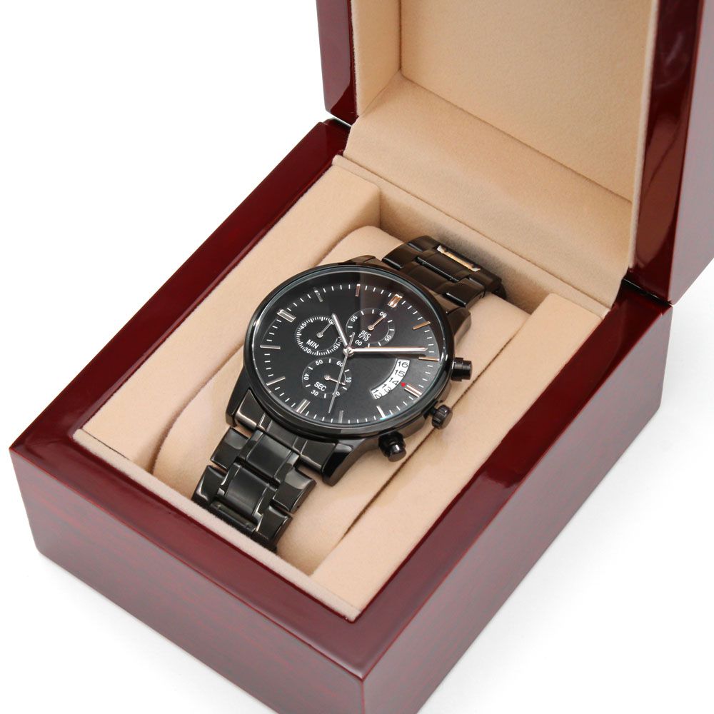 CustomizeMe- Engraved Black Chronograph Watch Luxury Box w/LED Helenity Gift Shop