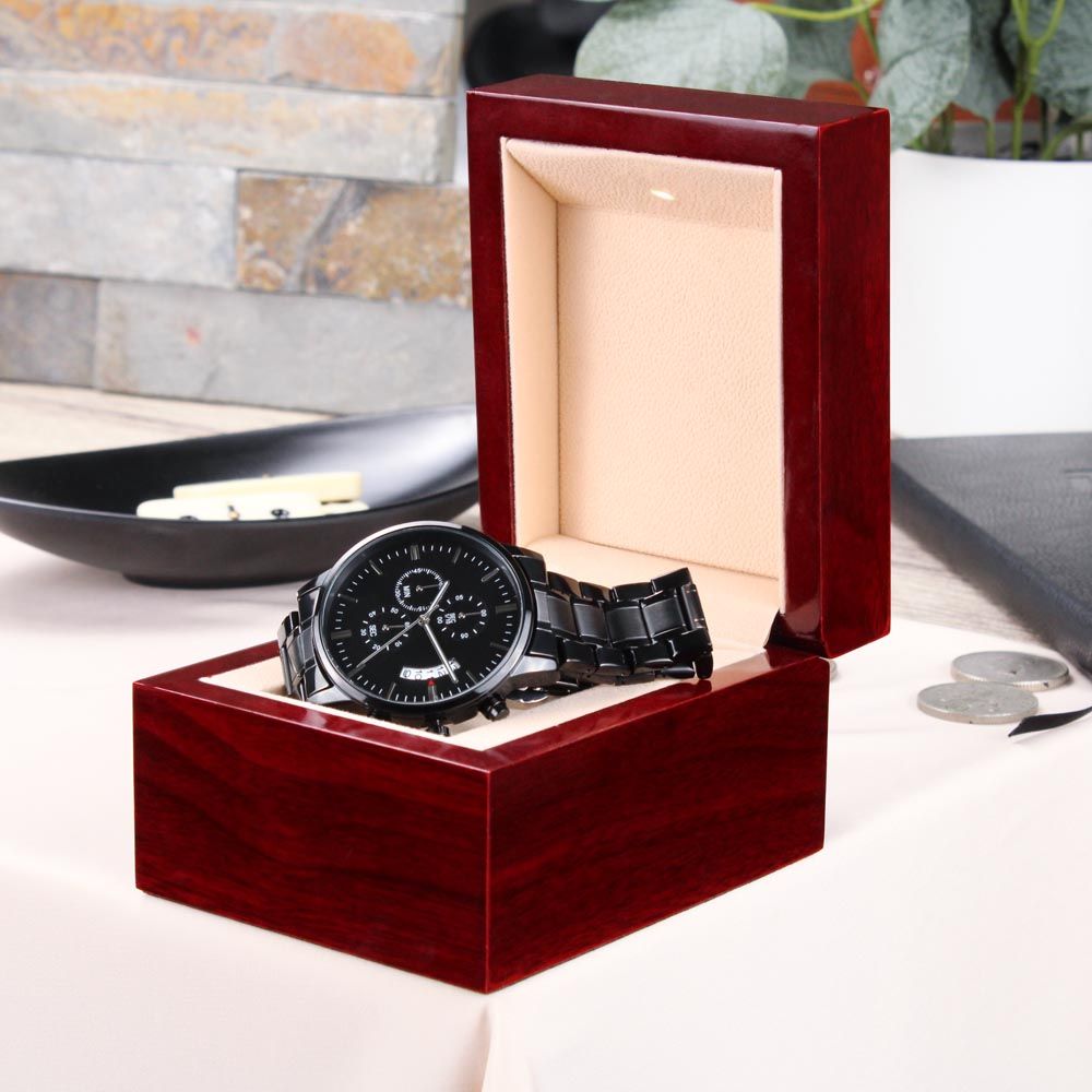 CustomizeMe- Engraved Black Chronograph Watch Helenity Gift Shop