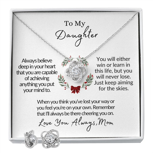 To My Daughter Always Believe (From Mom) | Love Knot & Earring Set Two Tone Box Helenity Gift Shop
