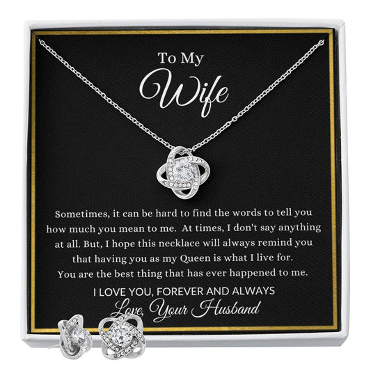 To My Wife | Love Knot Necklace & Earring Set Two Tone Box Helenity Gift Shop
