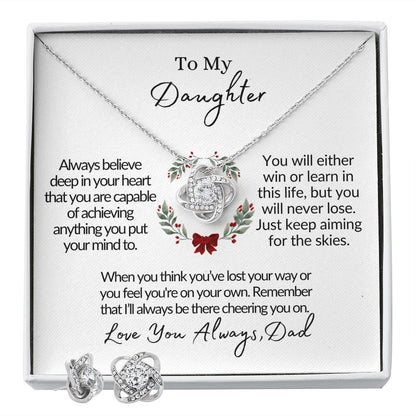 Always Believe My Daughter (From Dad) | Love Knot Earring & Necklace Set Two Tone Box Helenity Gift Shop