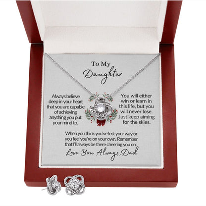 Always Believe My Daughter (From Dad) | Love Knot Earring & Necklace Set Luxury Box w/LED Helenity Gift Shop