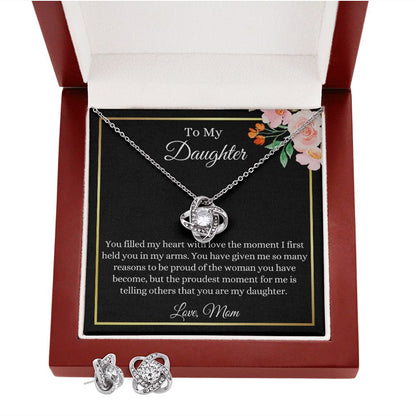 To My Daughter, Love Mom | Love Knot Earring & Necklace Set Luxury Box w/LED Helenity Gift Shop