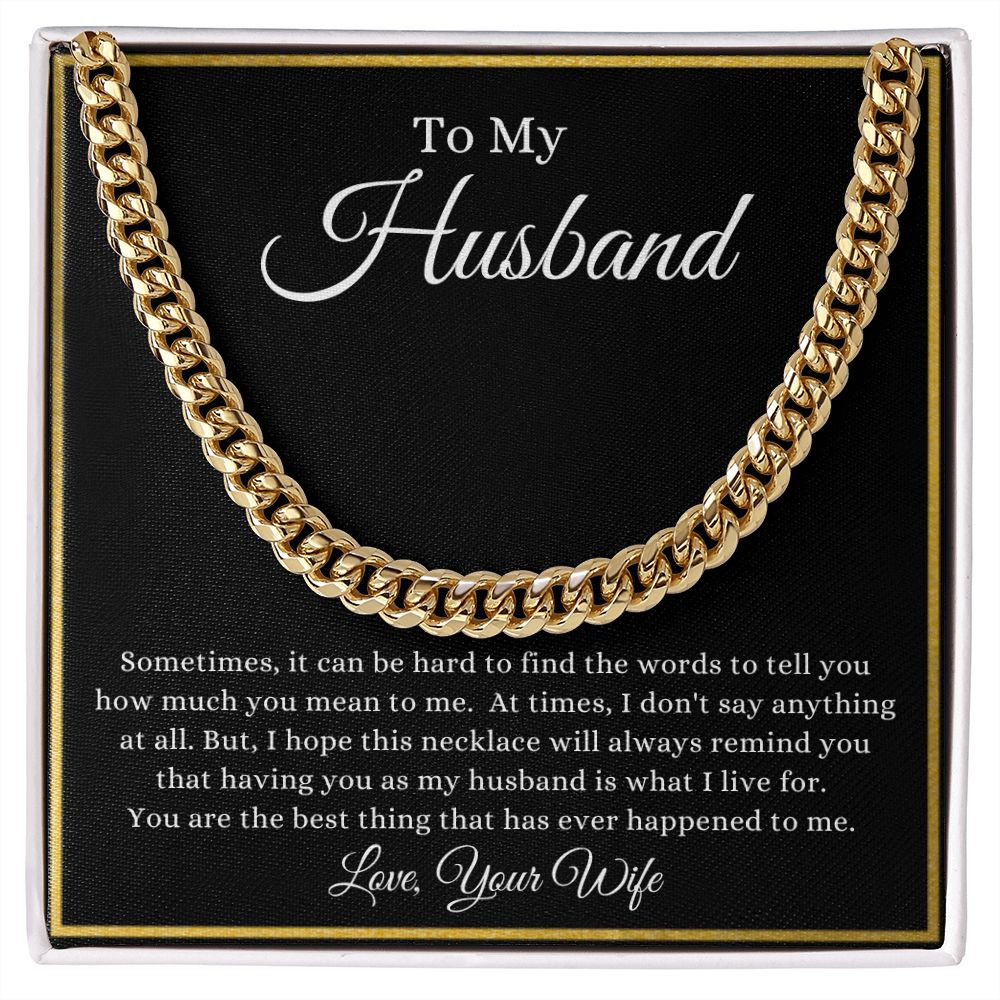 To My Husband Your What I Live For | Cuban Link Chain 14K Yellow Gold Finish / Standard Box Helenity Gift Shop