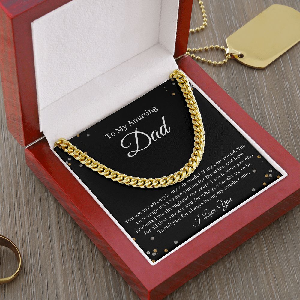 To My Amazing Dad, You are my Strength Cuban Link Chain 14K Yellow Gold Finish / Luxury Box Helenity Gift Shop
