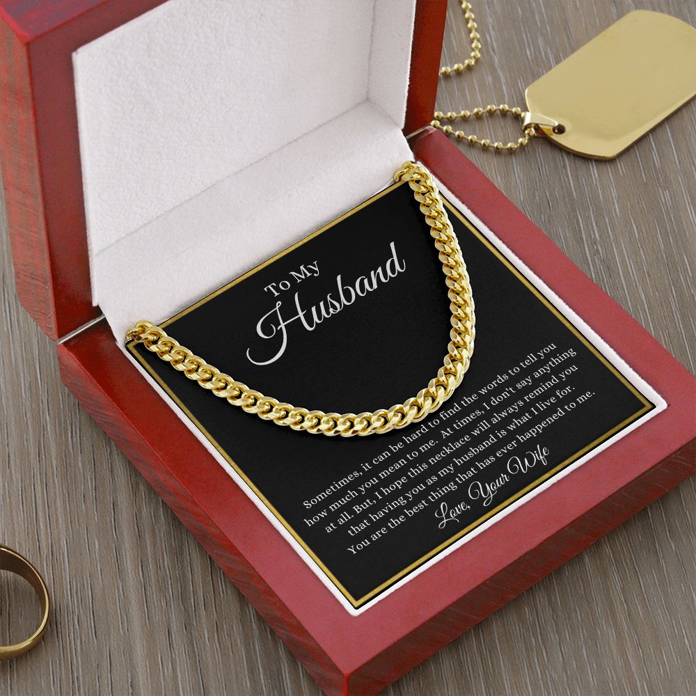 To My Husband Your What I Live For | Cuban Link Chain 14K Yellow Gold Finish / Luxury Box Helenity Gift Shop