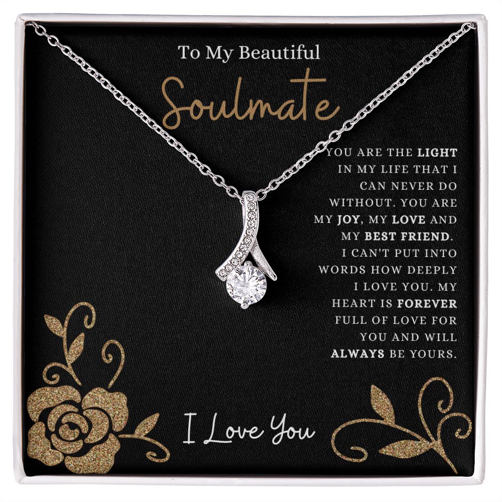 To My Beautiful Soulmate | The Light of my Life | Alluring Beauty Necklace 14K White Gold Finish / Standard Box Helenity Gift Shop