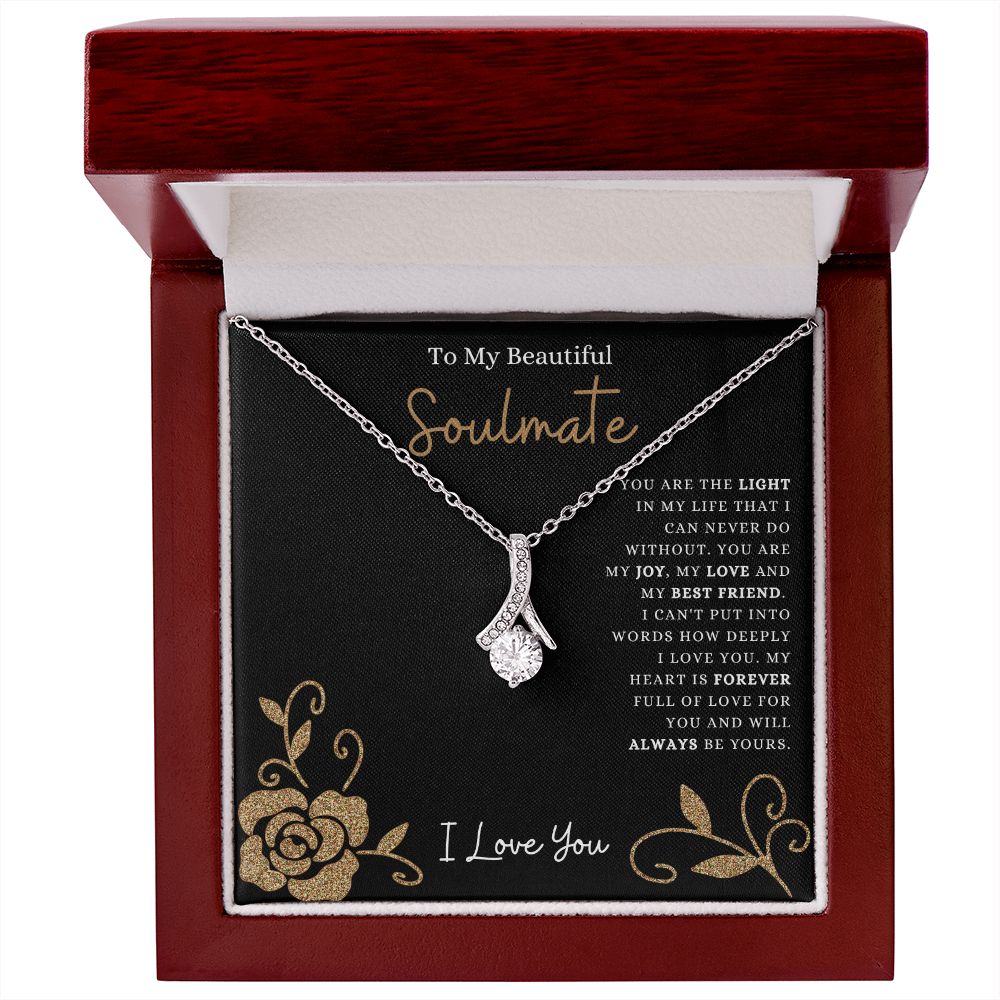 To My Beautiful Soulmate | The Light of my Life | Alluring Beauty Necklace 14K White Gold Finish / Luxury Box Helenity Gift Shop