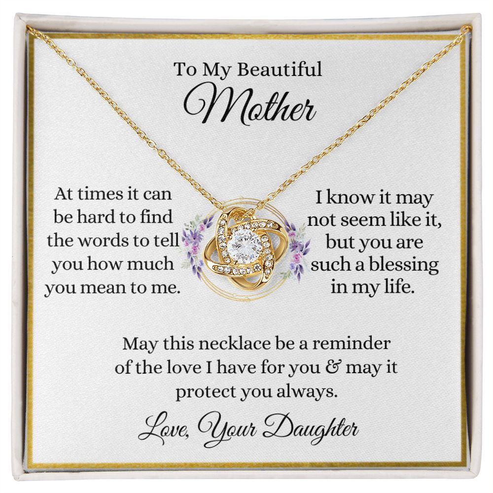 To My Beautiful Mother | Love Knot Necklace 18K Yellow Gold Finish / Standard Box Helenity Gift Shop