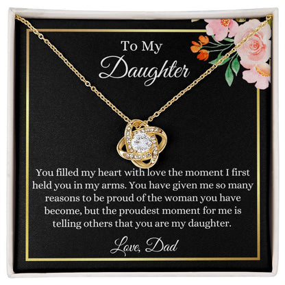 To My Daughter, Love Dad | Love Knot Necklace 18K Yellow Gold Finish / Standard Box Helenity Gift Shop