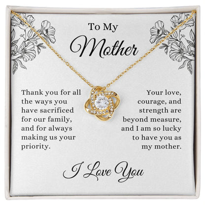 To My Mother, Thank you for all You Do | Love Knot Necklace 18K Yellow Gold Finish / Standard Box Helenity Gift Shop