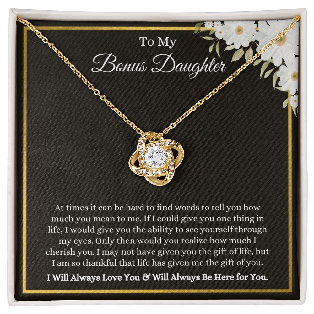 My Bonus Daughter, Thankful for You | Love Knot Necklace 18K Yellow Gold Finish / Standard Box Helenity Gift Shop