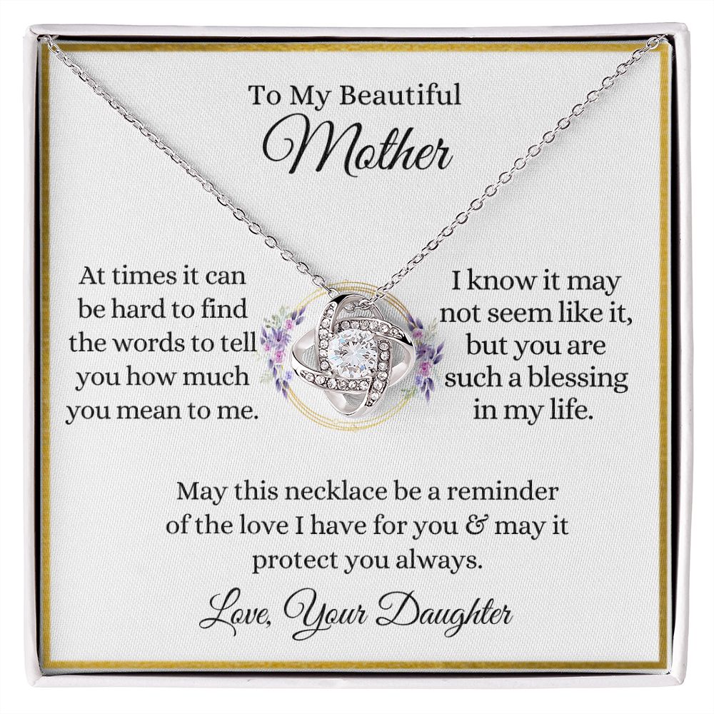 To My Beautiful Mother | Love Knot Necklace 14K White Gold Finish / Standard Box Helenity Gift Shop