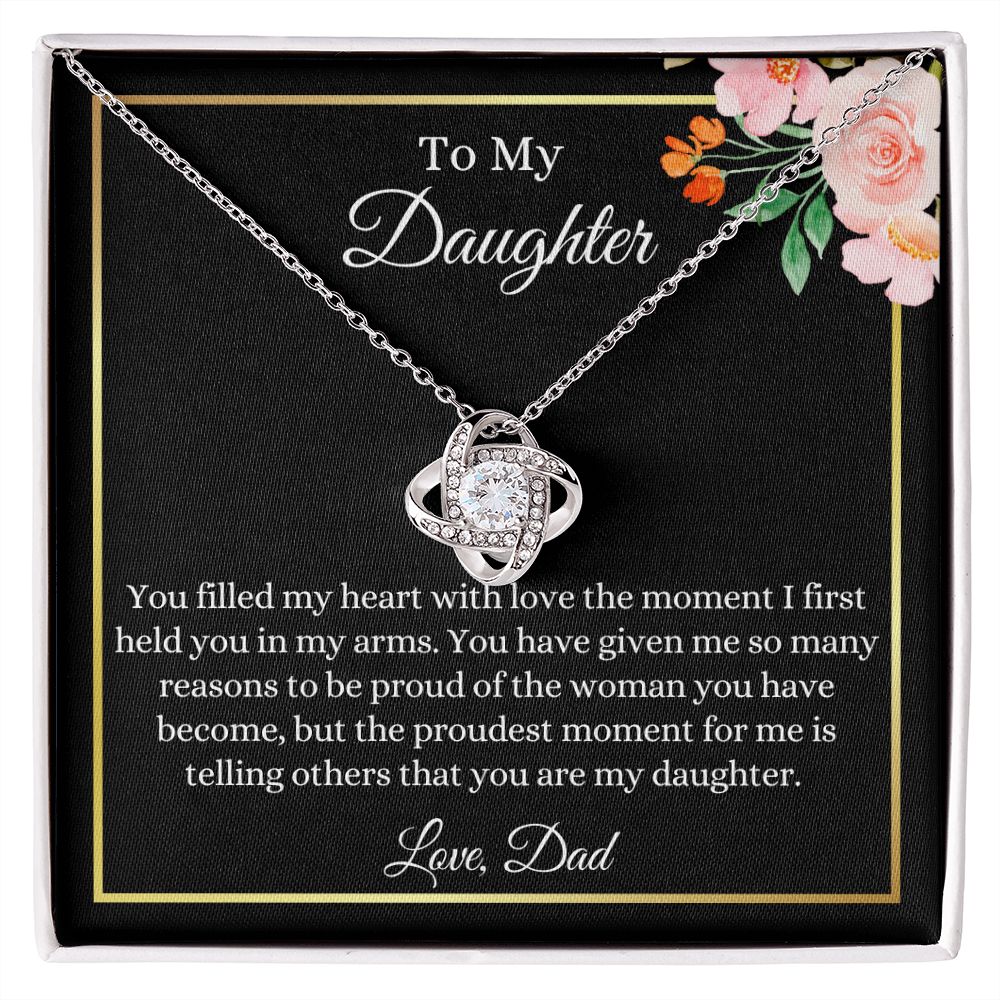 To My Daughter, Love Dad | Love Knot Necklace 14K White Gold Finish / Standard Box Helenity Gift Shop