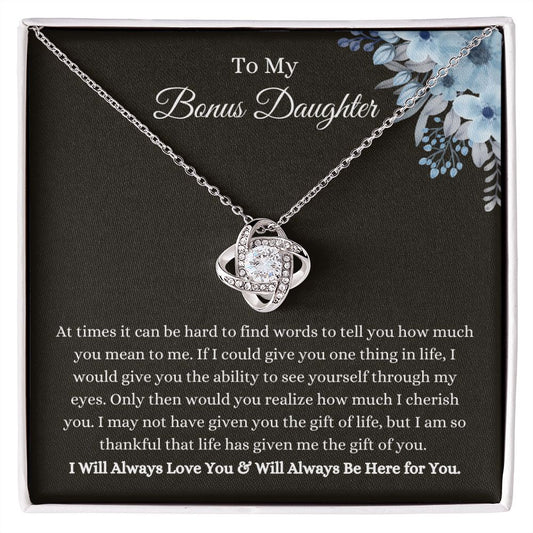 To Bonus Daughter | Love Knot Necklace 14K White Gold Finish / Standard Box Helenity Gift Shop