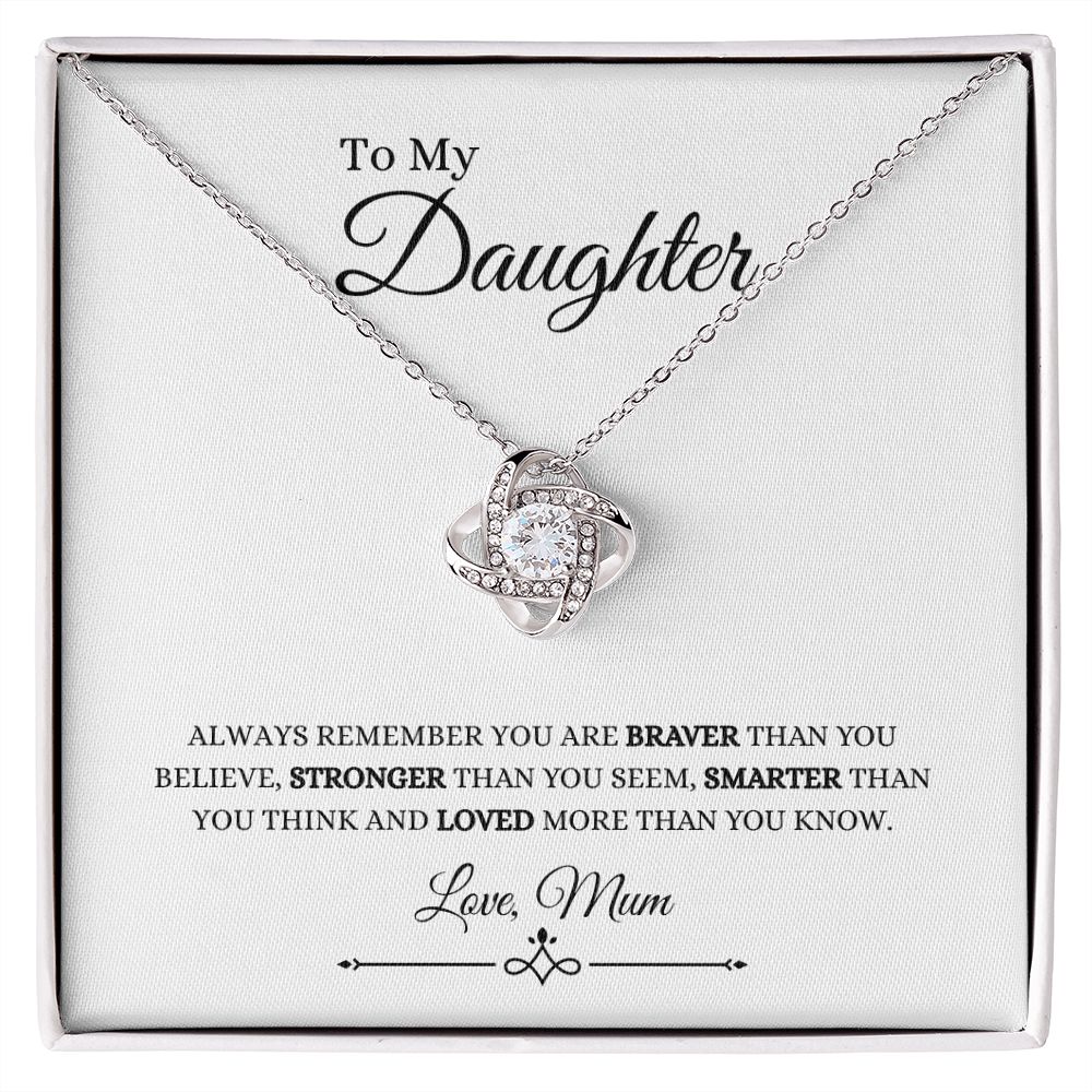To My Daughter, Love Mum | Love Knot Necklace 14K White Gold Finish / Standard Box Helenity Gift Shop