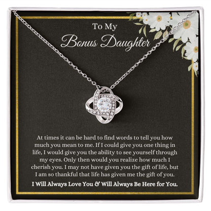 My Bonus Daughter, Thankful for You | Love Knot Necklace 14K White Gold Finish / Standard Box Helenity Gift Shop