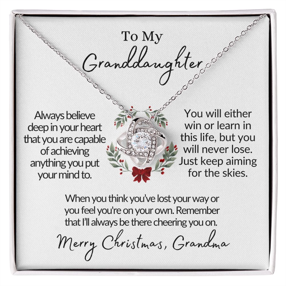 To My Granddaughter (From Grandma) | Love Knot Necklace 14K White Gold Finish / Standard Box Helenity Gift Shop