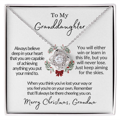 To My Granddaughter (From Grandma) | Love Knot Necklace 14K White Gold Finish / Standard Box Helenity Gift Shop