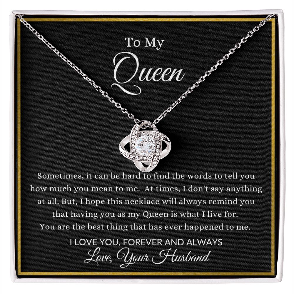 To My Queen | Love Knot Necklace 14K White Gold Finish / Standard Box Helenity Gift Shop