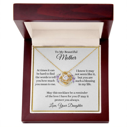 To My Beautiful Mother | Love Knot Necklace 18K Yellow Gold Finish / Luxury Box Helenity Gift Shop