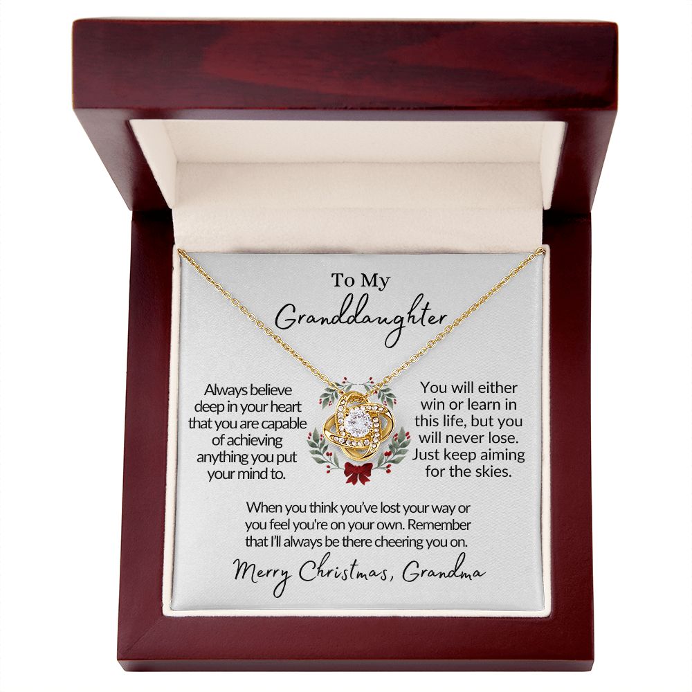 To My Granddaughter (From Grandma) | Love Knot Necklace 18K Yellow Gold Finish / Luxury Box Helenity Gift Shop