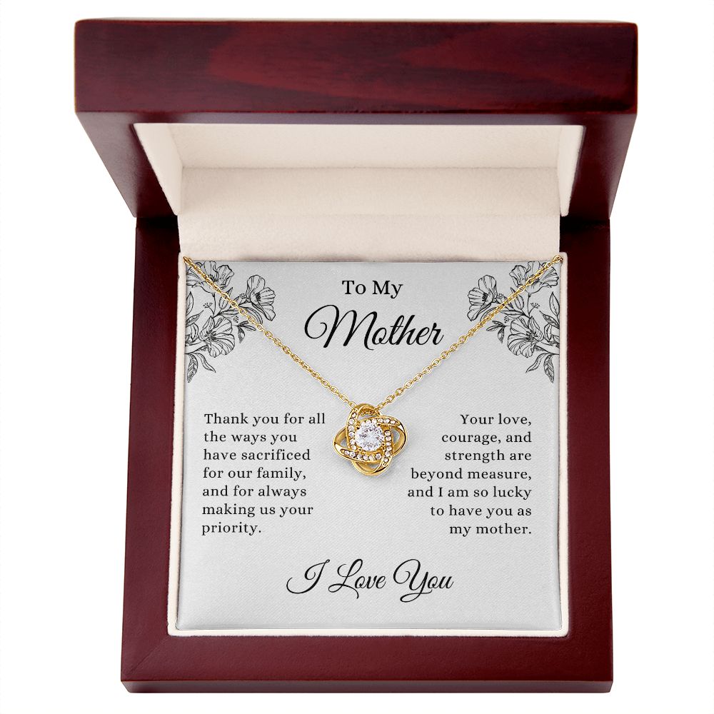 To My Mother, Thank you for all You Do | Love Knot Necklace 18K Yellow Gold Finish / Luxury Box Helenity Gift Shop