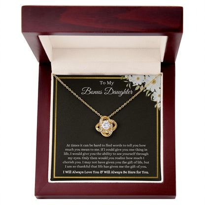 My Bonus Daughter, Thankful for You | Love Knot Necklace 18K Yellow Gold Finish / Luxury Box Helenity Gift Shop