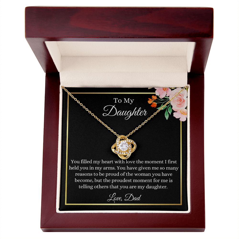 To My Daughter, Love Dad | Love Knot Necklace 18K Yellow Gold Finish / Luxury Box Helenity Gift Shop