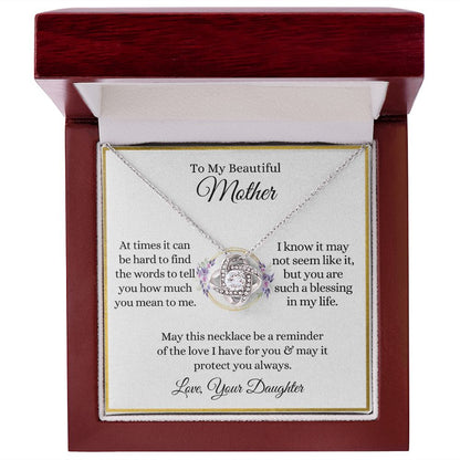 To My Beautiful Mother | Love Knot Necklace 14K White Gold Finish / Luxury Box Helenity Gift Shop