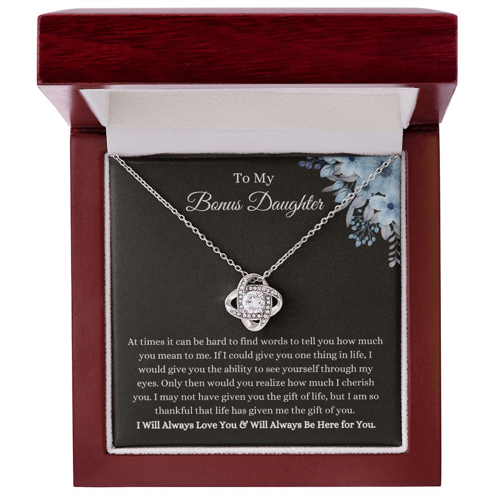 To Bonus Daughter | Love Knot Necklace 14K White Gold Finish / Luxury Box Helenity Gift Shop